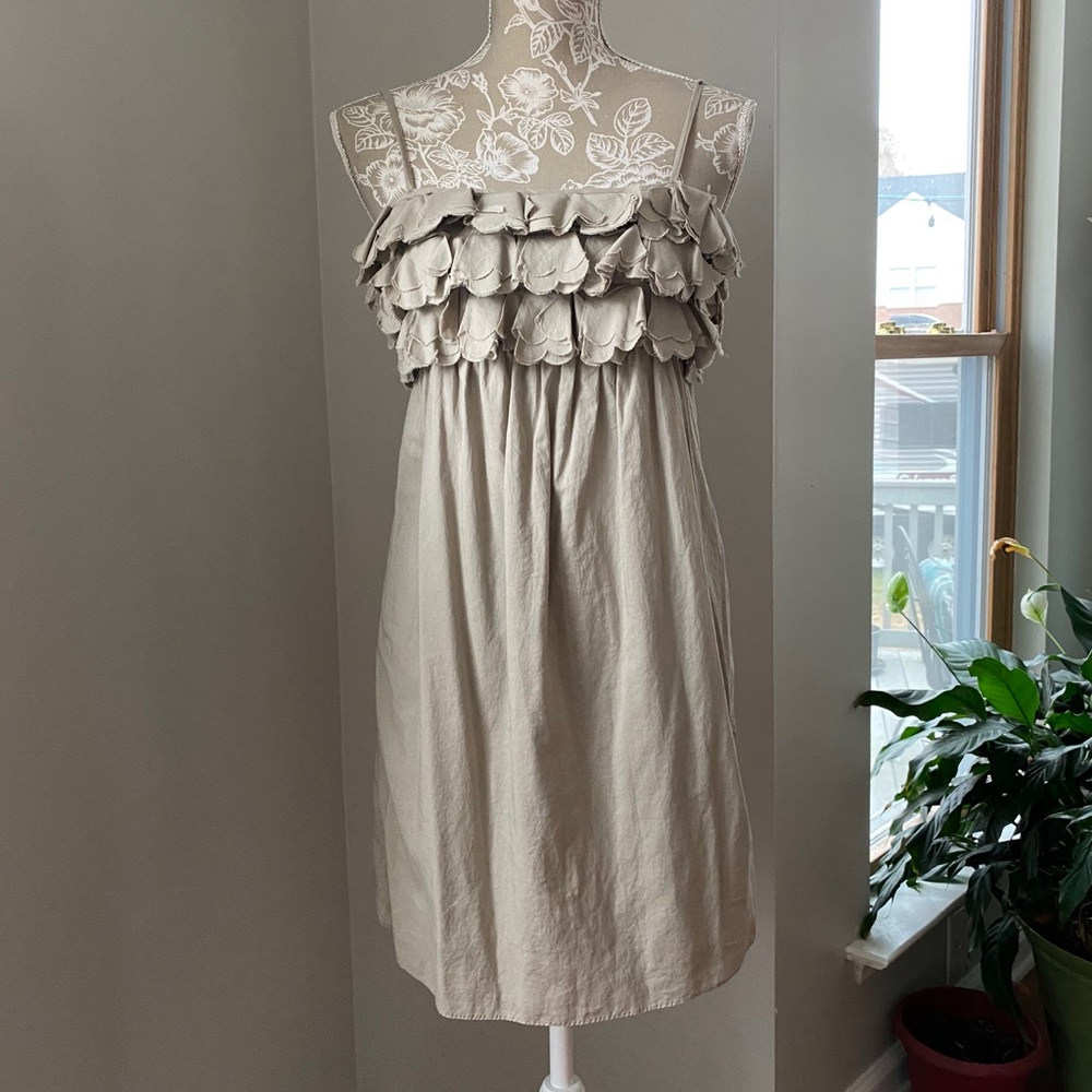 JCrew Tan Cotton Tulip Ruffle Strappy Sundress